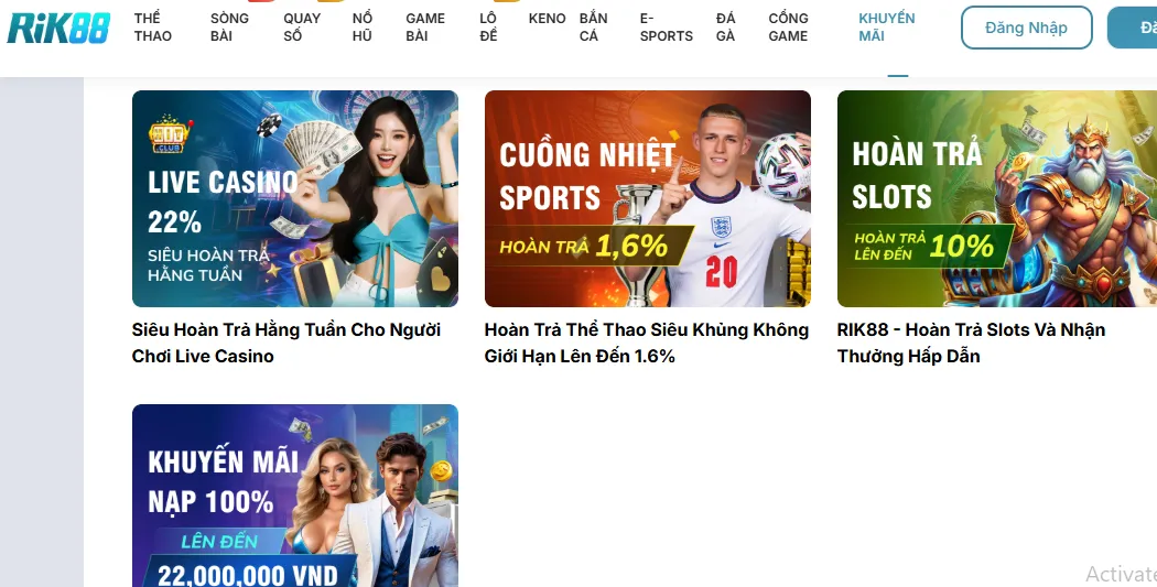 Trải nghiệm cá cược thể thao hàng đầu Châu Á tại Rik88 3 Khuyến mãi hấp dẫn khi tham gia tại Rik88