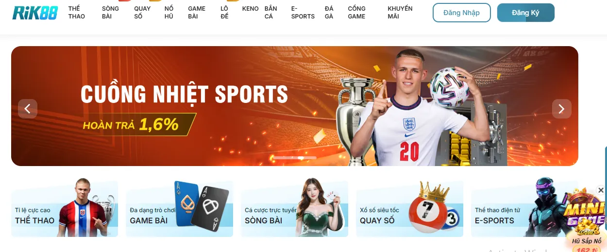 Trải nghiệm cá cược thể thao hàng đầu Châu Á tại Rik88 1 Rik88 với giao diện đẹp, sang trọng dễ sử dụng